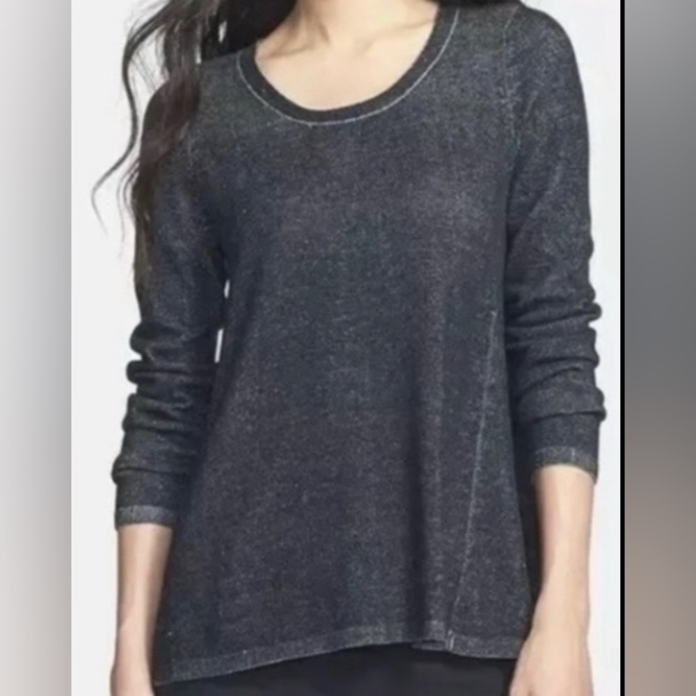 Eileen Fisher XS Organic Cotton Tencel Tunic Top Charcoal Black High Low Hem